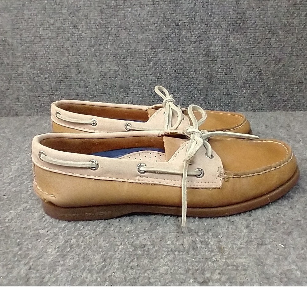 Sperry Top-Sider Boat Shoes Women 8.5M Tan Pink Leather Custom 2-Eye Deck Shoes